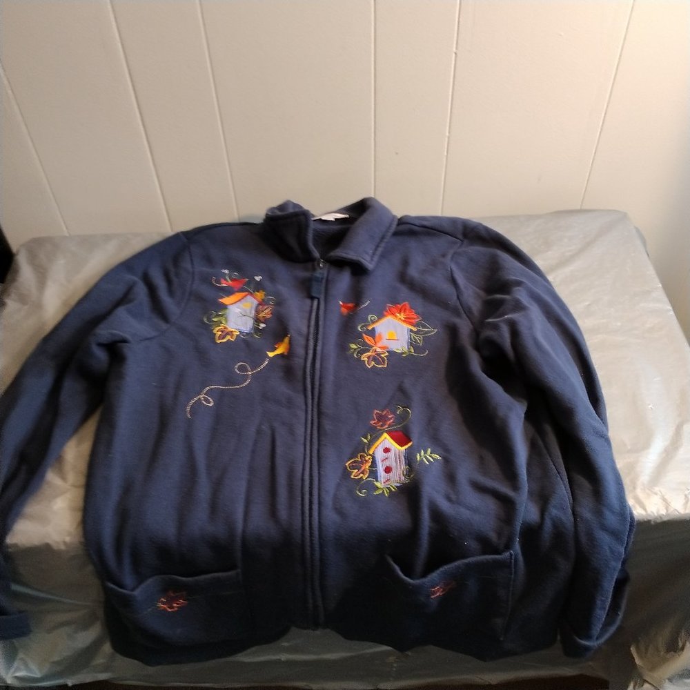 Breckenridge Womans Zip Top Sweatshirt Birdhouse Motif L